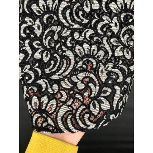 Express Women's Lace Overlay Short Sleeve Top XS Black and White Statement Top - Picture 5 of 9